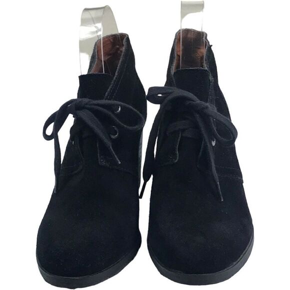 Lucky Brand Sway Black Suede Leather Wedge Ankle Booties - Picture 1 of 10